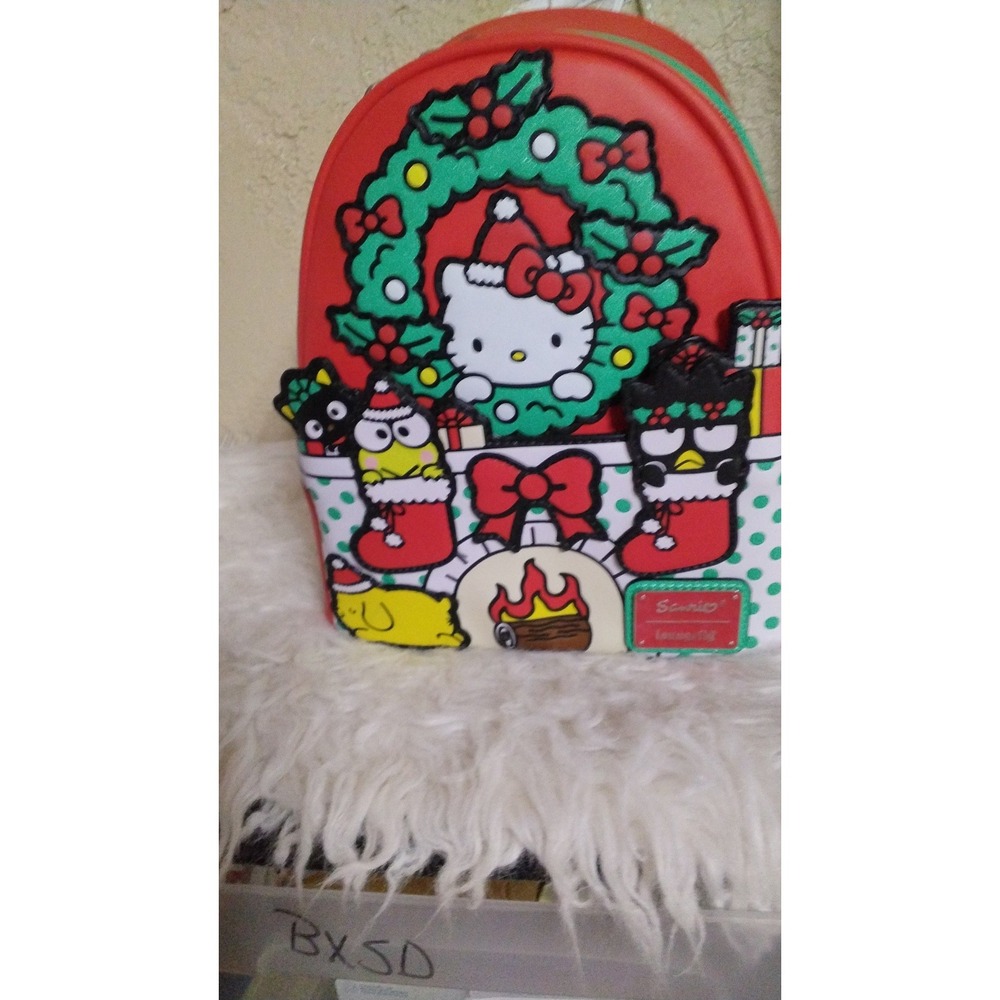 Loungefly Sanrio Hello Kitty Christmas Wreath Fireplace Mini Backpack Red NWT